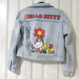 HELLO KITTY x SHEIN floral spring print light wash denim jacket